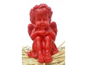 Svíčka - sedící anděl červený 11 cm