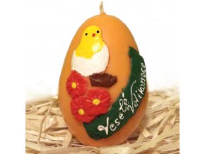 Ručně malovaná svíčka s reliéfem - vajíčko s kuřátkem 6.5 cm