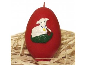 Ručně malovaná svíčka s reliéfem - vajíčko s beránkem 6.5 cm