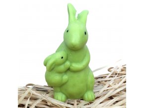 Svíčka - velikonoční zajíc se zajíčkem na boku 9.5 cm zelený