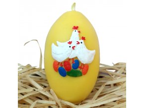 Ručně malovaná svíčka s reliéfem - vajíčko se slepičkami žluté 8.5 cm
