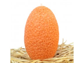 Svíčka s reliéfem - velké velikonoční květinové vajíčko 11.5 cm oranžové