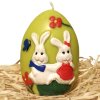Ručně malovaná svíčka s reliéfem - vajíčko se zajíčky 8.5 cm