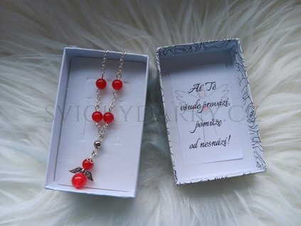 Minerální růženec do auta andílek JADEIT RED