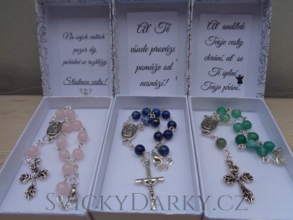 Minerální růženec do auta KŘÍŽEK