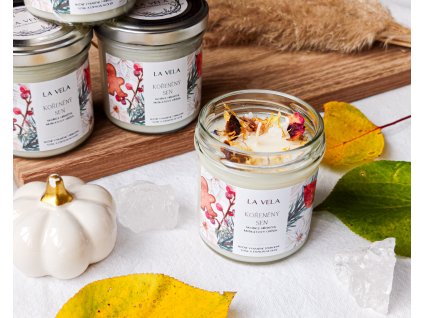 Kořeněný sen 130 ml - svíčka s esenciálním olejem skořice, muškátového oříšku a hřebíčku