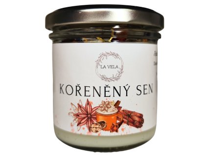 Kořeněný sen 130 ml - svíčka s esenciálním olejem skořice, muškátového oříšku a hřebíčku  | Přírodní svíčky