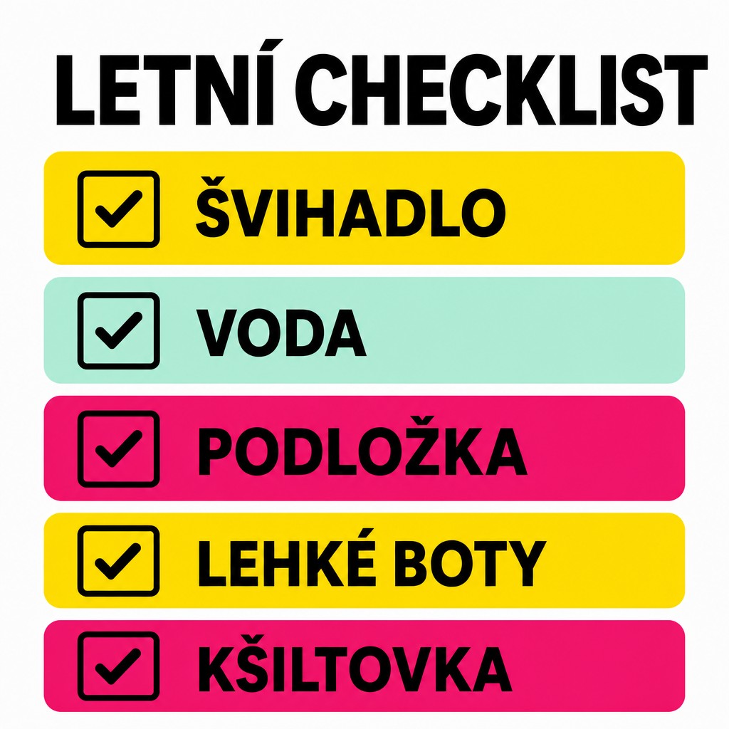 Letní checklist na skákání přes švihadlo venku: švihadlo, voda, podložka, lehké boty a kšiltovka