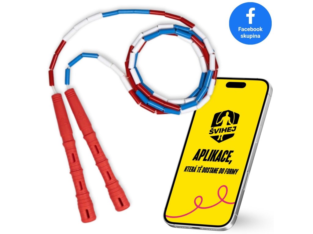 Švihadlo Katana Rope 3v1 s korálkami Vyber farbu rukovätí:: Biele, Vyber farbu korálikov: Červeno/modro/biela