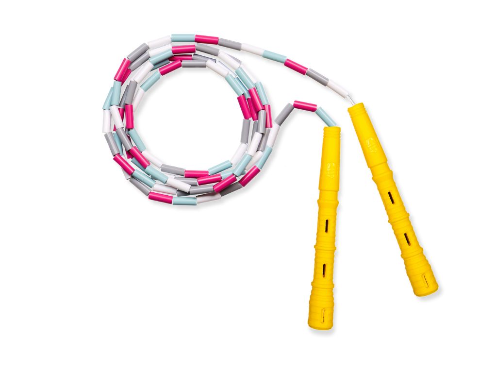 Korálkové Katana Rope - švihadlo pre začiatočníkov, nastaviteľná dĺžka, vhodné na chudnutie. Vyber farbu rukovätí:: Žlté, Vyber farbu korálikov: Mint/Ružová/Biela/Sivá