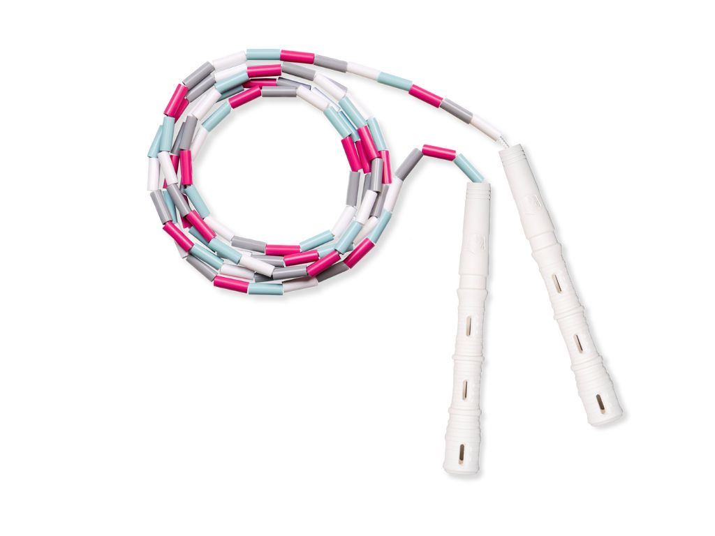 Korálkové Katana Rope - švihadlo pre začiatočníkov, nastaviteľná dĺžka, vhodné na chudnutie. Vyber farbu rukovätí:: Biele, Vyber farbu korálikov: Mint/Ružová/Biela/Sivá