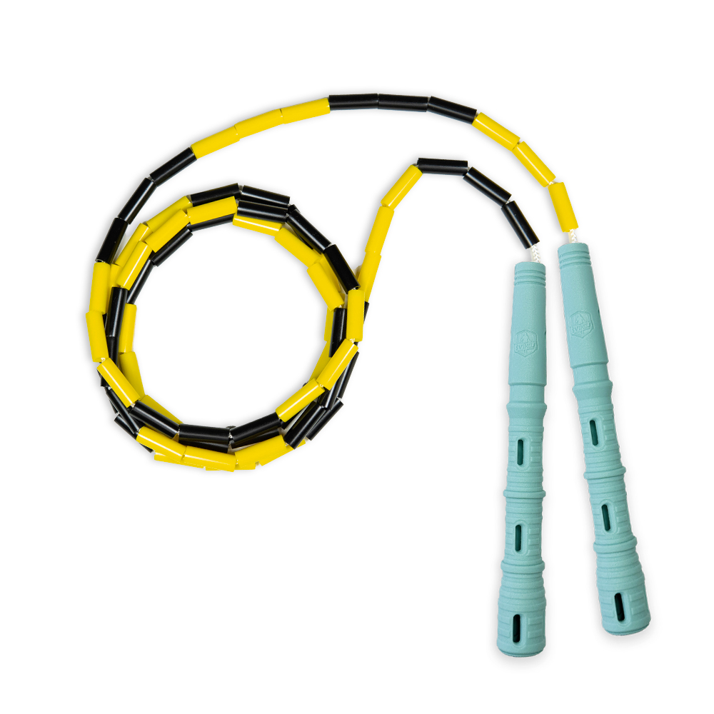 Korálkové Katana Rope - švihadlo pre začiatočníkov, nastaviteľná dĺžka, vhodné na chudnutie. Vyber farbu rukovätí:: Mint, Vyber farbu korálikov: Žlto/čierna