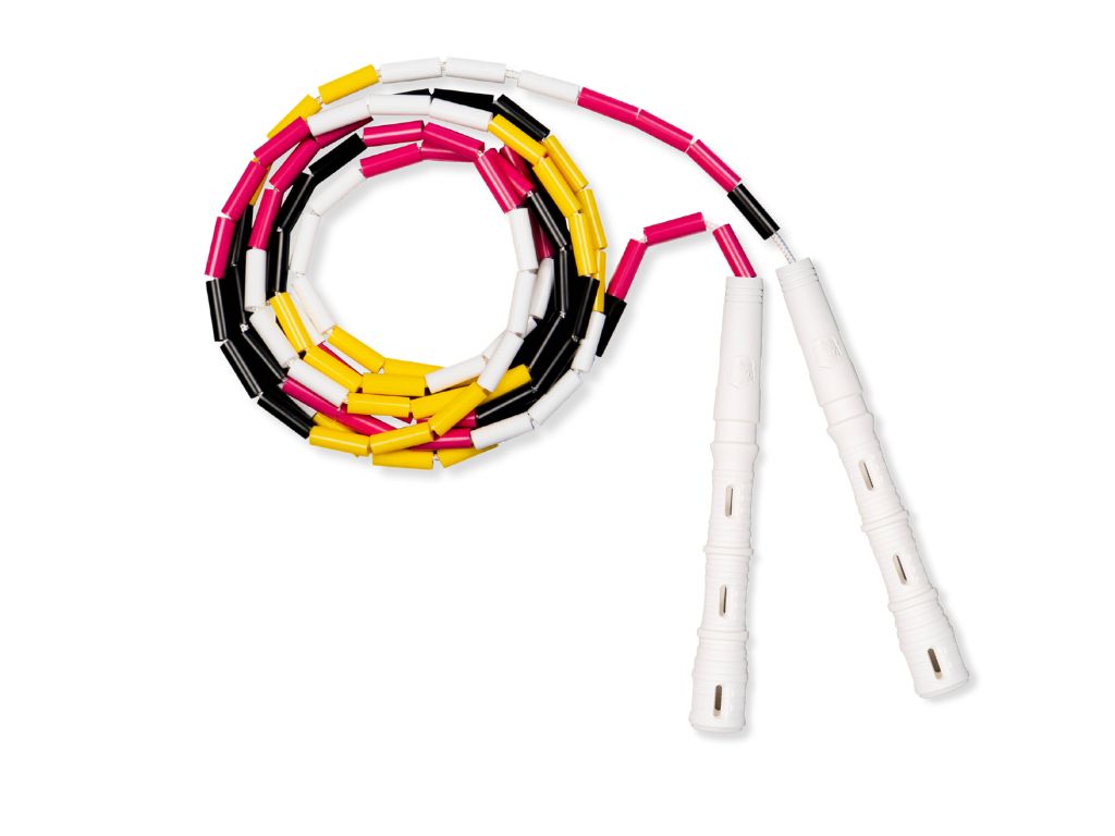 Korálkové Katana Rope - švihadlo pre začiatočníkov, nastaviteľná dĺžka, vhodné na chudnutie. Vyber farbu rukovätí:: Biele, Vyber farbu korálikov: ŠVIHEJ