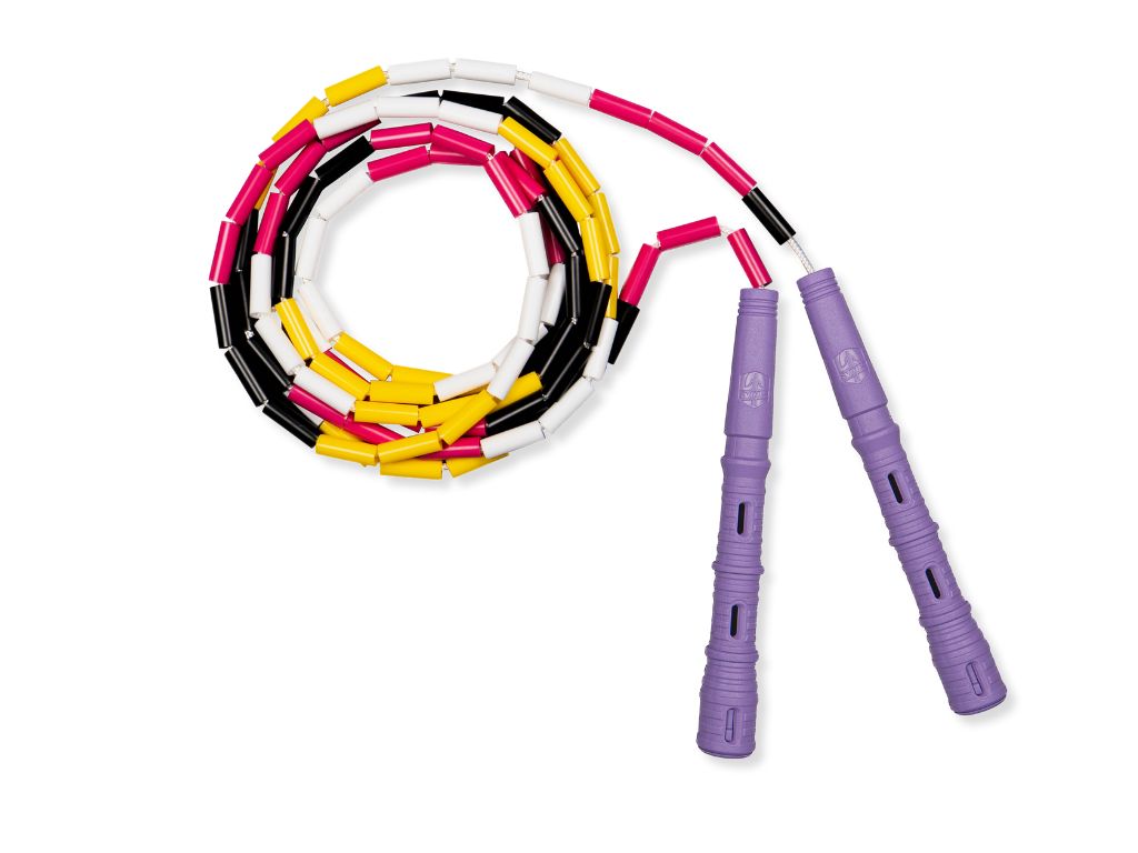Korálkové Katana Rope - švihadlo pre začiatočníkov, nastaviteľná dĺžka, vhodné na chudnutie. Vyber farbu rukovätí:: Fialové, Vyber farbu korálikov: ŠVIHEJ
