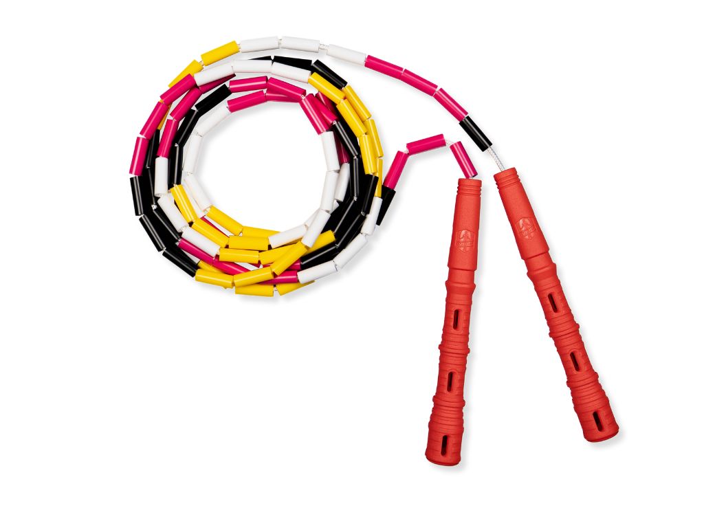 Korálkové Katana Rope - švihadlo pre začiatočníkov, nastaviteľná dĺžka, vhodné na chudnutie. Vyber farbu rukovätí:: Červené, Vyber farbu korálikov: ŠVIHEJ