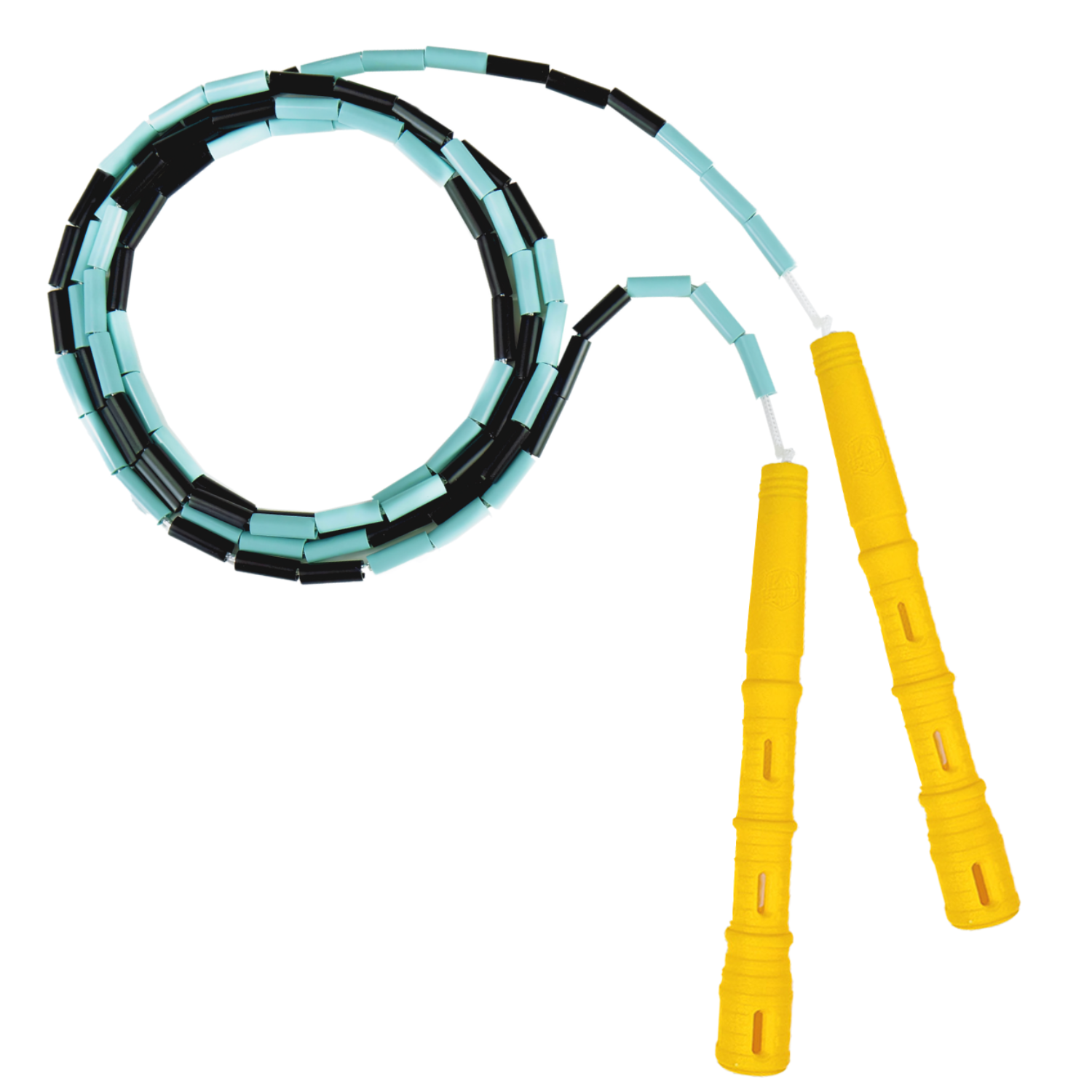 Korálkové Katana Rope - švihadlo pre začiatočníkov, nastaviteľná dĺžka, vhodné na chudnutie. Vyber farbu rukovätí:: Žlté, Vyber farbu korálikov: Čierna/mint