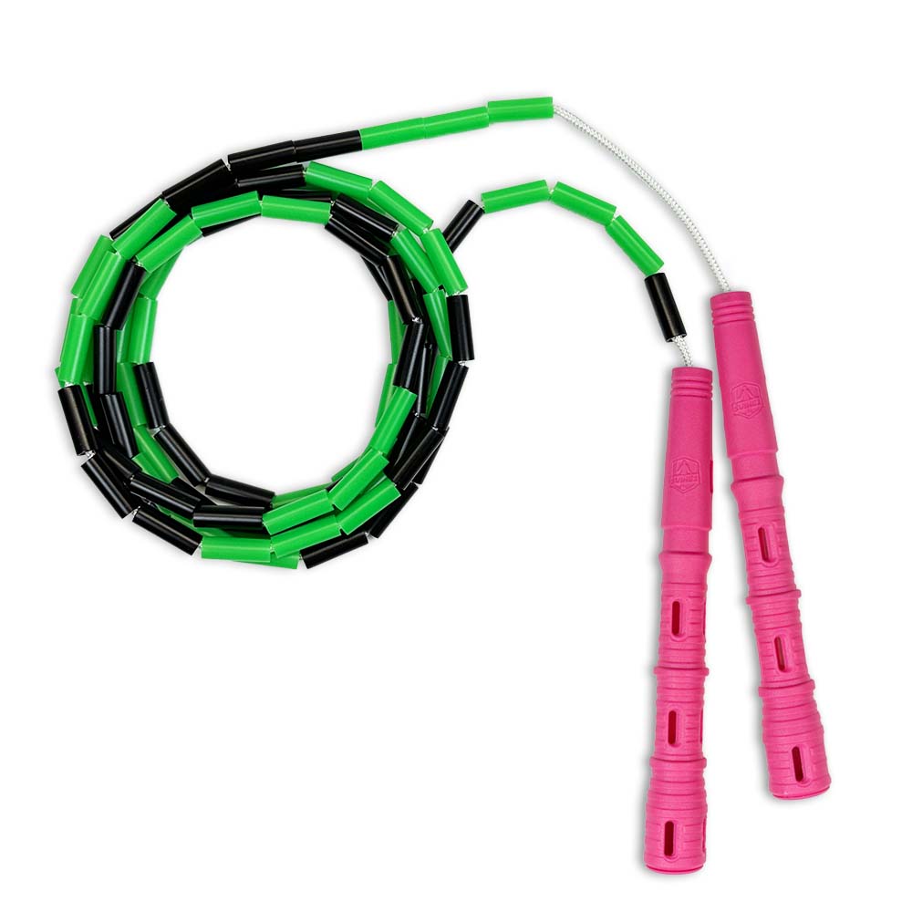 Korálkové Katana Rope - švihadlo pre začiatočníkov, nastaviteľná dĺžka, vhodné na chudnutie. Vyber farbu rukovätí:: Ružové, Vyber farbu korálikov: Čierno/zelená
