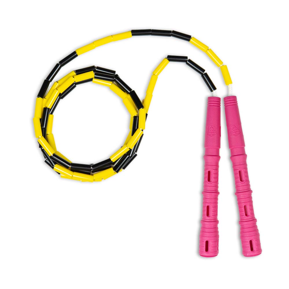 Korálkové Katana Rope - švihadlo pre začiatočníkov, nastaviteľná dĺžka, vhodné na chudnutie. Vyber farbu rukovätí:: Ružové, Vyber farbu korálikov: Žlto/čierna