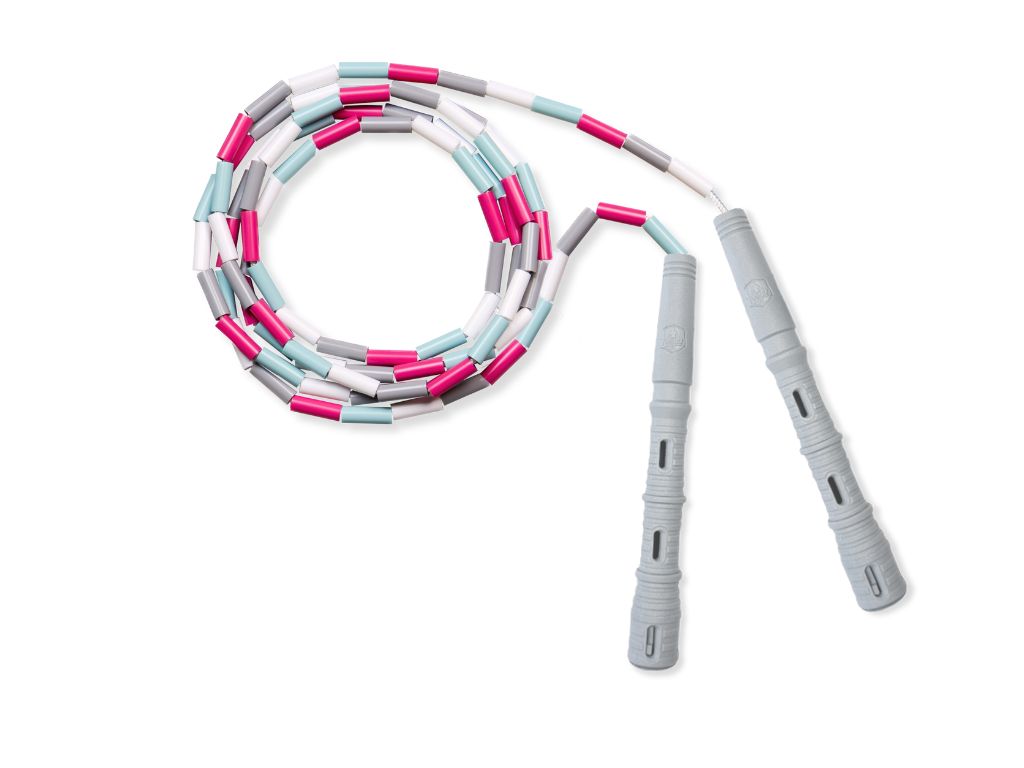 Korálkové Katana Rope - švihadlo pre začiatočníkov, nastaviteľná dĺžka, vhodné na chudnutie. Vyber farbu rukovätí:: Šedé, Vyber farbu korálikov: Mint/Ružová/Biela/Sivá