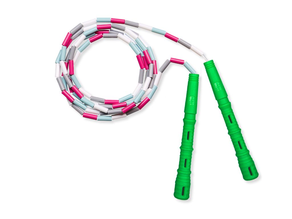 Korálkové Katana Rope - švihadlo pre začiatočníkov, nastaviteľná dĺžka, vhodné na chudnutie. Vyber farbu rukovätí:: Zelené, Vyber farbu korálikov: Mint/Ružová/Biela/Sivá