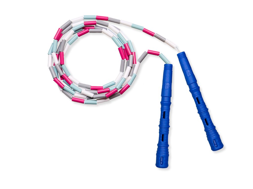 Korálkové Katana Rope - švihadlo pre začiatočníkov, nastaviteľná dĺžka, vhodné na chudnutie. Vyber farbu rukovätí:: Modré, Vyber farbu korálikov: Mint/Ružová/Biela/Sivá