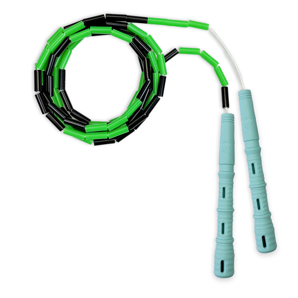 Korálkové Katana Rope - švihadlo pre začiatočníkov, nastaviteľná dĺžka, vhodné na chudnutie. Vyber farbu rukovätí:: Mint, Vyber farbu korálikov: Čierno/zelená