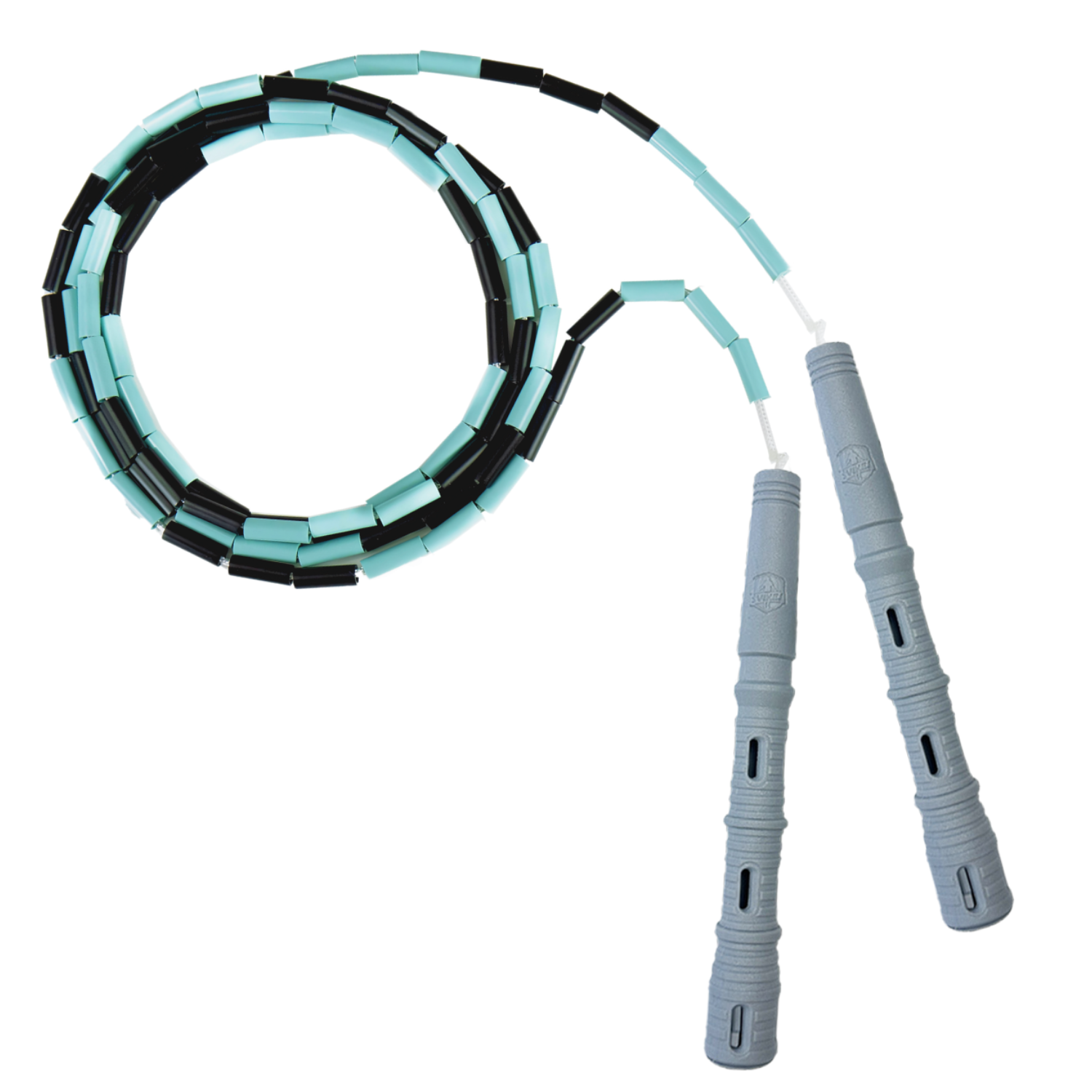 Korálkové Katana Rope - švihadlo pre začiatočníkov, nastaviteľná dĺžka, vhodné na chudnutie. Vyber farbu rukovätí:: Šedé, Vyber farbu korálikov: Čierna/mint