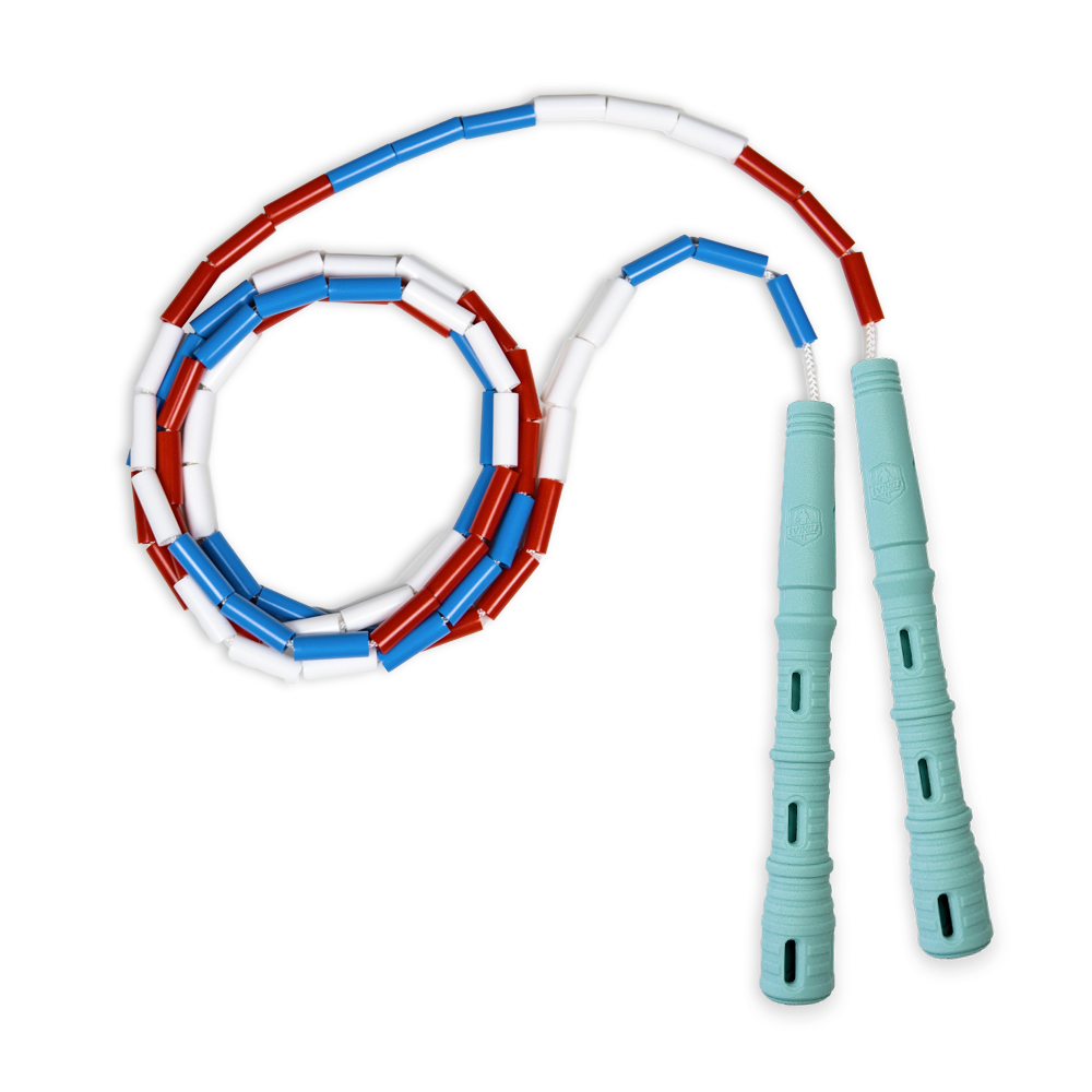 Korálkové Katana Rope - švihadlo pre začiatočníkov, nastaviteľná dĺžka, vhodné na chudnutie. Vyber farbu rukovätí:: Mint, Vyber farbu korálikov: Červeno/modro/biela