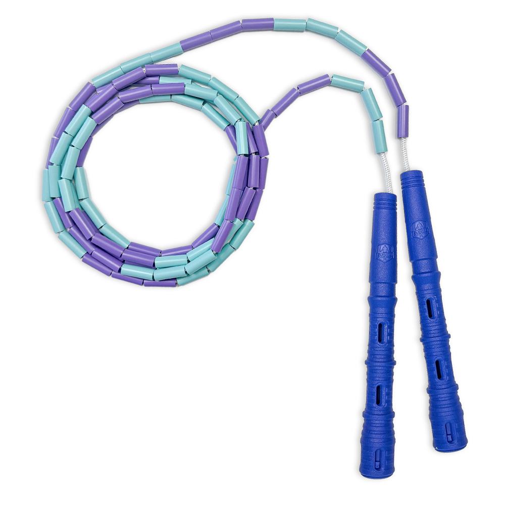 Korálkové Katana Rope - švihadlo pre začiatočníkov, nastaviteľná dĺžka, vhodné na chudnutie. Vyber farbu rukovätí:: Modré, Vyber farbu korálikov: Fialovo/mint