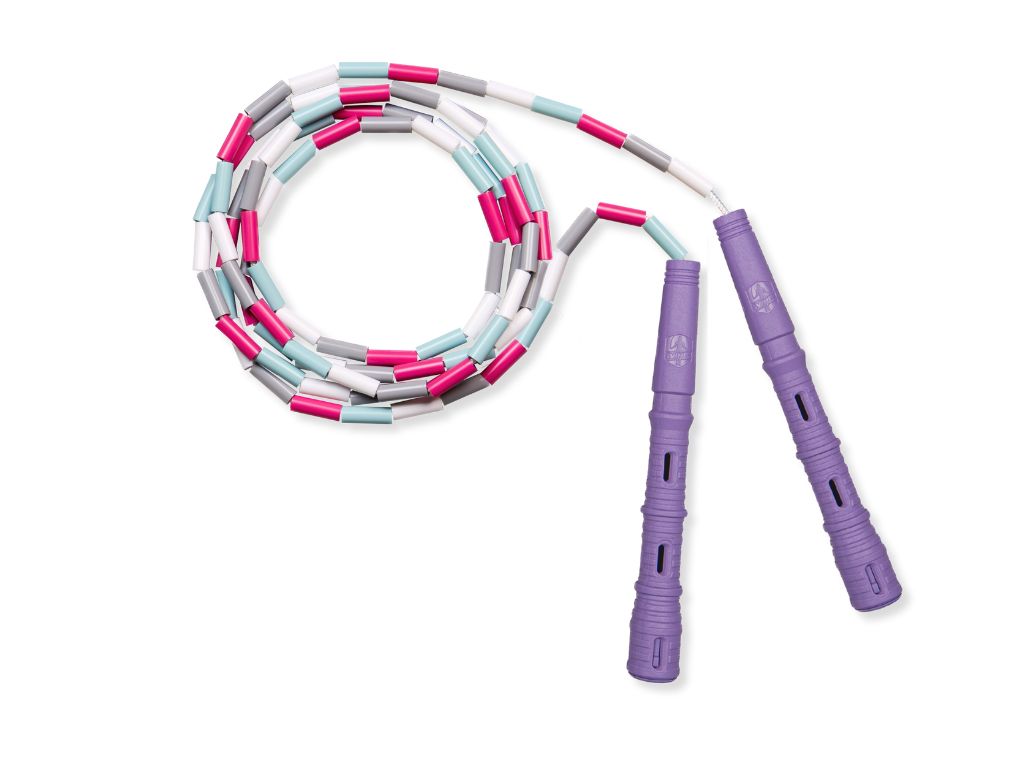Korálkové Katana Rope - švihadlo pre začiatočníkov, nastaviteľná dĺžka, vhodné na chudnutie. Vyber farbu rukovätí:: Fialové, Vyber farbu korálikov: Mint/Ružová/Biela/Sivá
