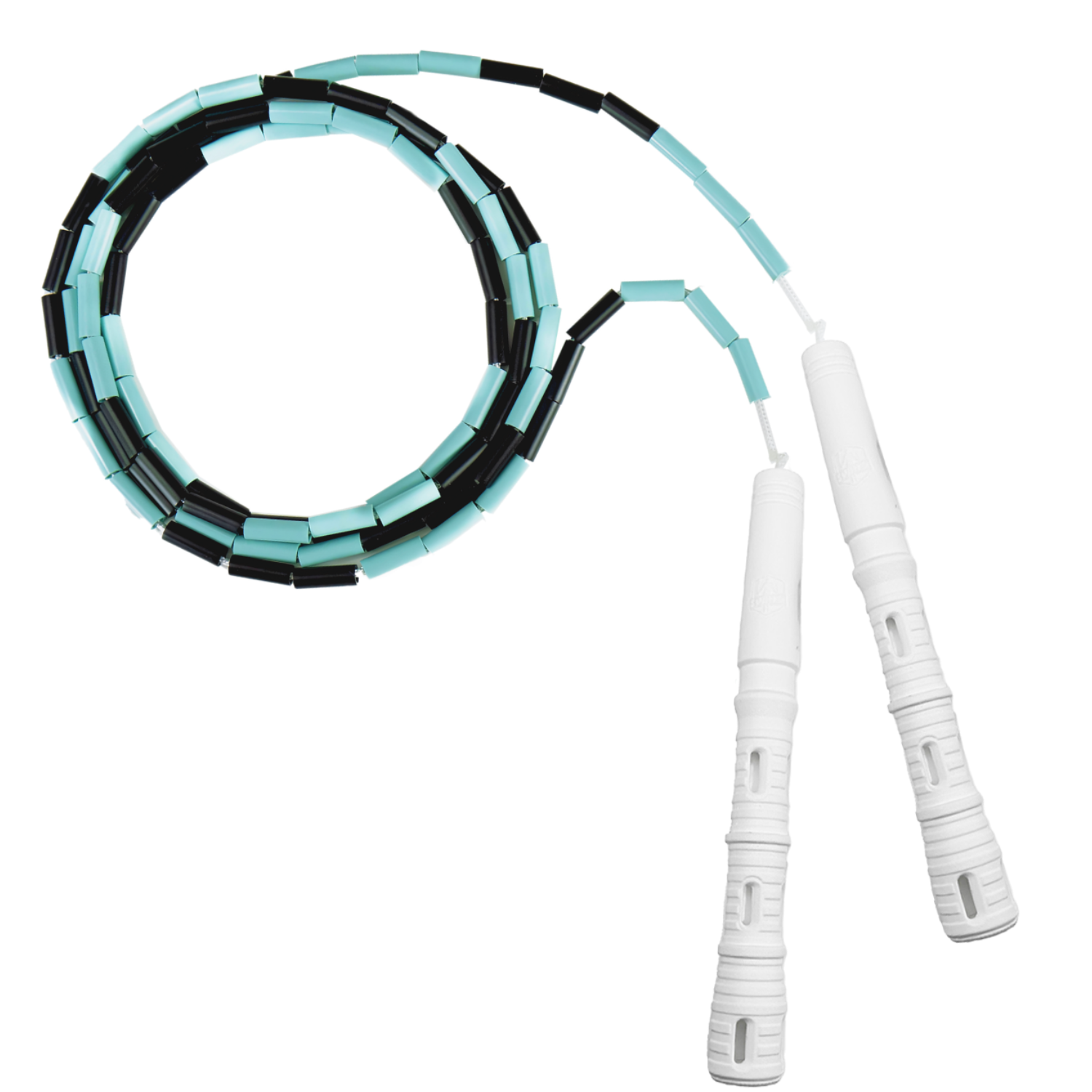 Korálkové Katana Rope - švihadlo pre začiatočníkov, nastaviteľná dĺžka, vhodné na chudnutie. Vyber farbu rukovätí:: Biele, Vyber farbu korálikov: Čierna/mint