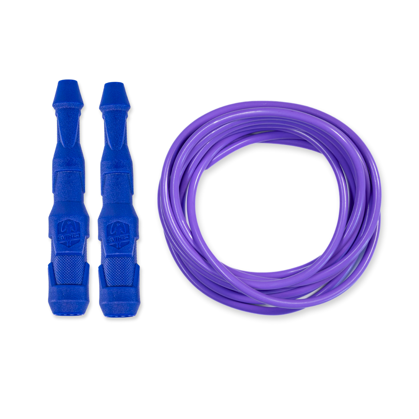 Ninja Rope - Švihadlo na kondícii, nastaviteľná dĺžka, vhodné ako parťák do fitka. Vyber farbu rukovätí:: Modré, Vyber priemer lanka:: 4 mm – ľahšie a rýchlejšie (odporúčané pre ženy a deti), Farba lanka: Fialová