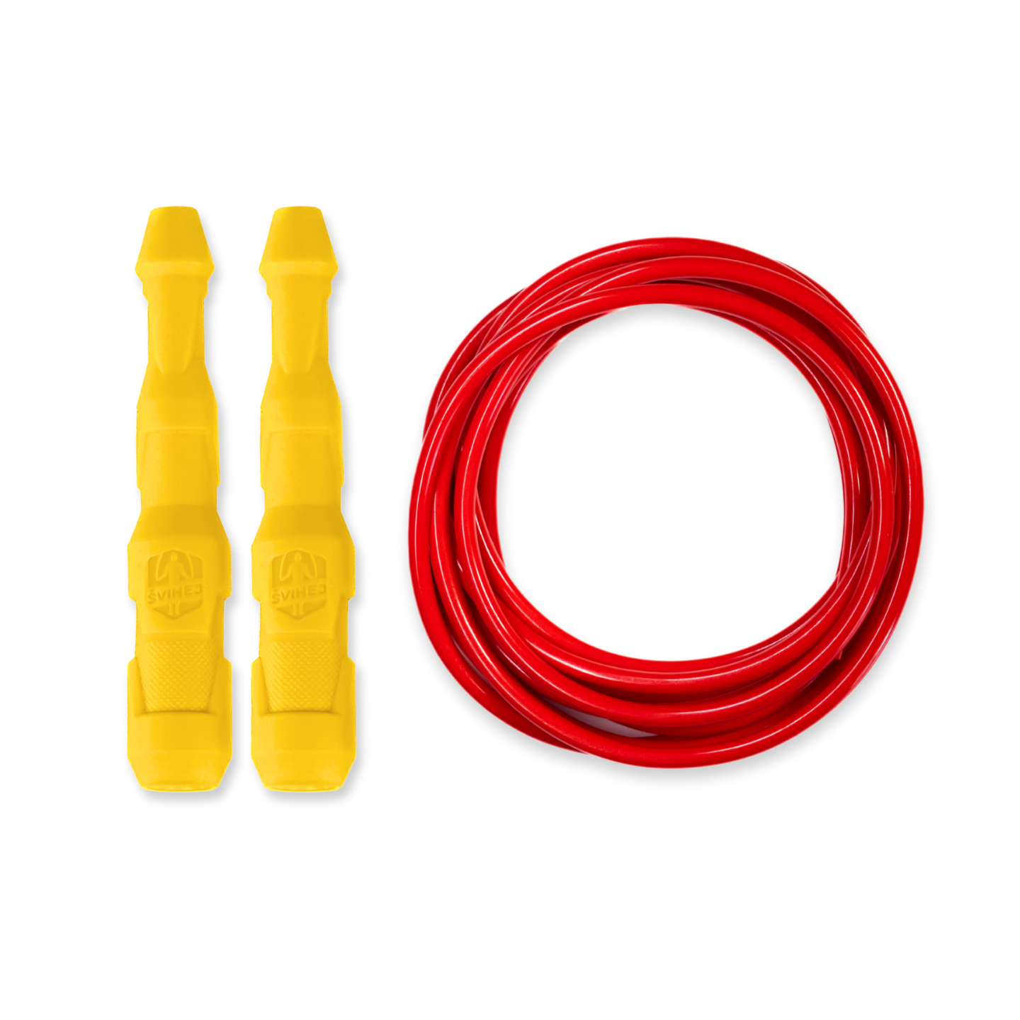 Ninja Rope - Švihadlo na kondícii, nastaviteľná dĺžka, vhodné ako parťák do fitka. Vyber farbu rukovätí:: Žlté, Vyber priemer lanka:: 5 mm – ťažšie a silovejšie (odporúčané pre mužov), Farba lanka: Červená