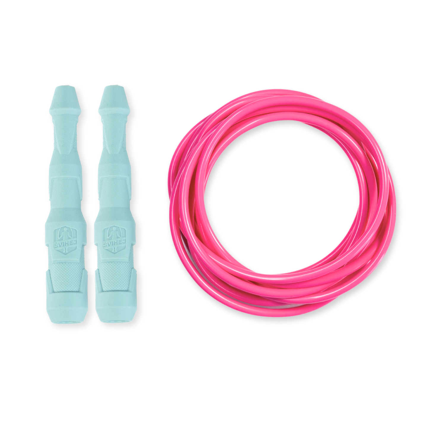 Ninja Rope - Švihadlo na kondícii, nastaviteľná dĺžka, vhodné ako parťák do fitka. Vyber farbu rukovätí:: Mint, Vyber priemer lanka:: 5 mm – ťažšie a silovejšie (odporúčané pre mužov), Farba lanka: Růžová