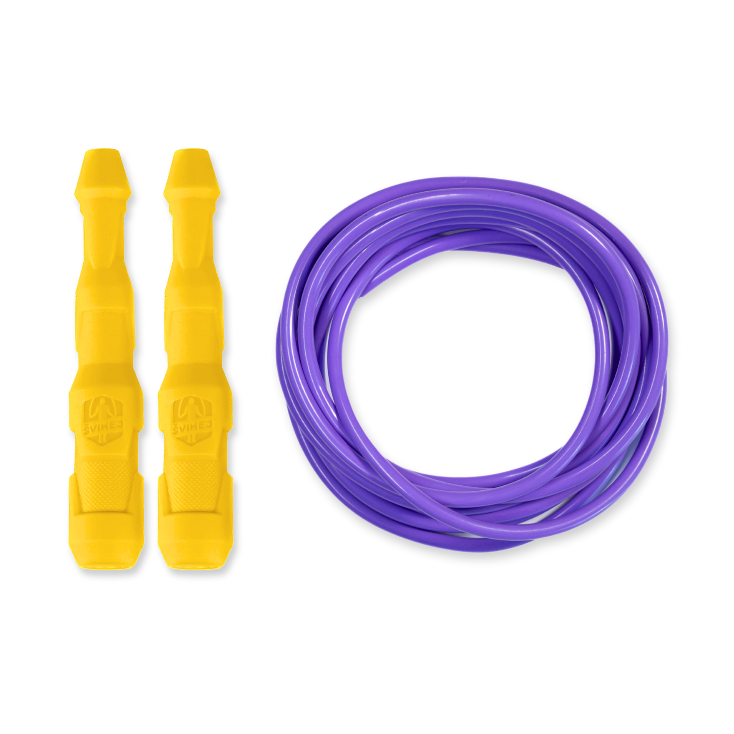 Ninja Rope - Švihadlo na kondícii, nastaviteľná dĺžka, vhodné ako parťák do fitka. Vyber farbu rukovätí:: Žlté, Vyber priemer lanka:: 4 mm – ľahšie a rýchlejšie (odporúčané pre ženy a deti), Farba lanka: Fialová