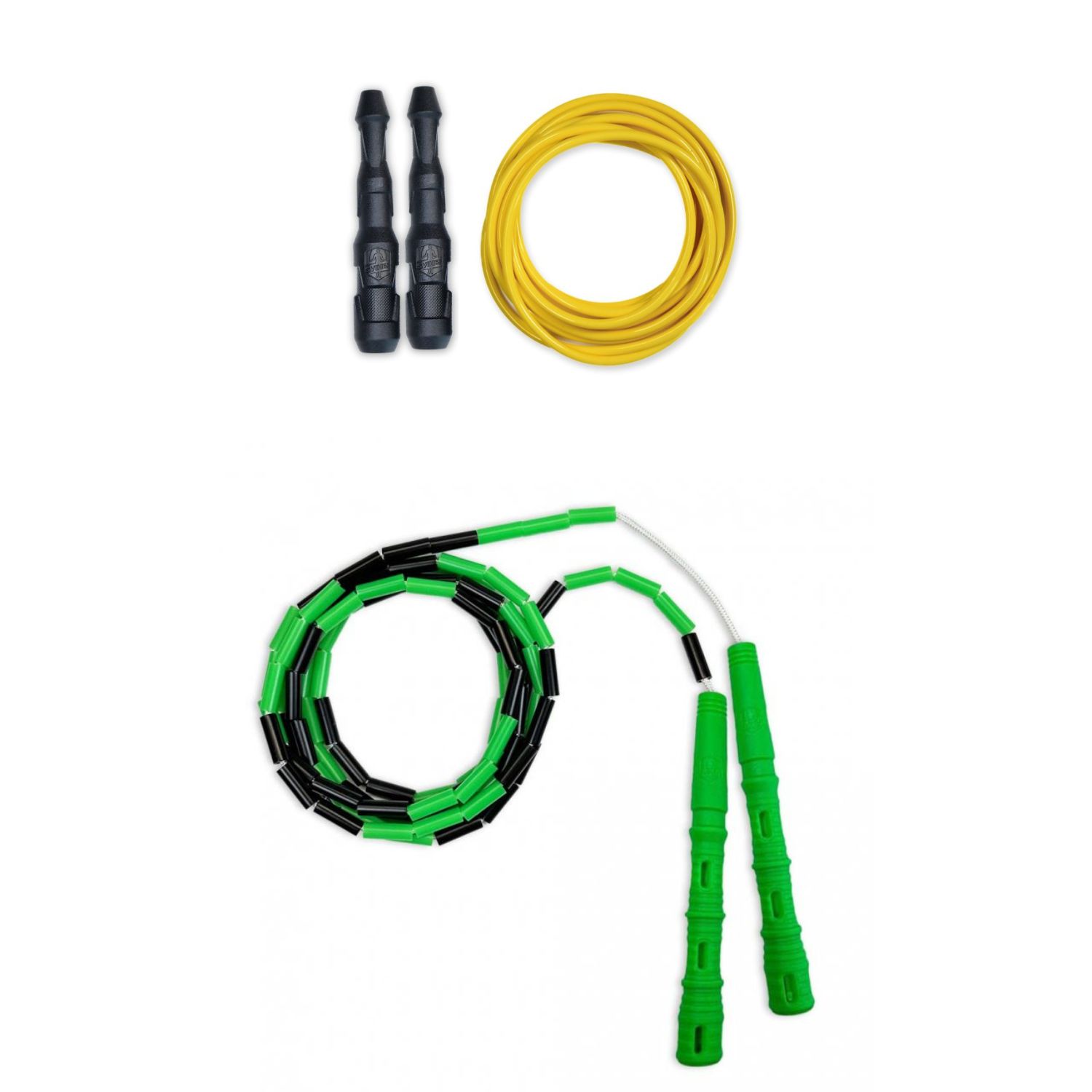 E-shop Kombo favoritov: Katana + Ninja Katana Rope farby: Rukoväte: zelené, Korálky: Čierno/zelená, Ninja Rope farby: Rukoväte: čierne, Lanko: žlté 5mm Kombo, s ktorým zvládneš základy aj poriadny kardio tréning.