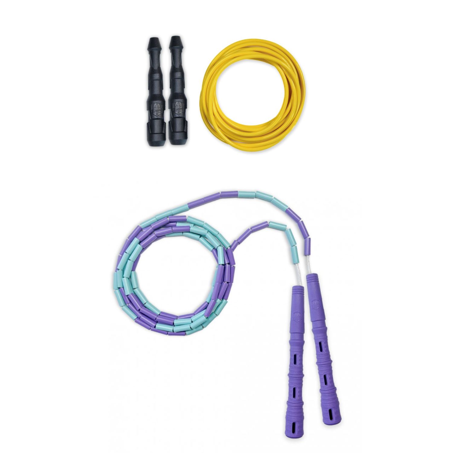 E-shop Kombo favoritov: Katana + Ninja Katana Rope farby: Rukoväte: fialové, Korálky: Fialová/mint, Ninja Rope farby: Rukoväte: čierne, Lanko: žlté 5mm Kombo, s ktorým zvládneš základy aj poriadny kardio tréning.