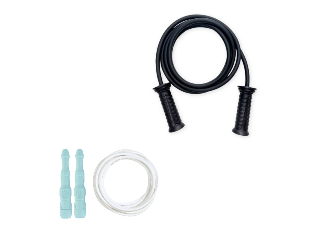 Súprava Sila a Kondícia – Gladius + Ninja | Švihej.sk Gladius Rope: Lanko: čierne, Rukoväte: čierne, Ninja Rope farby: Rukoväte: mint, Lanko: biele 5mm