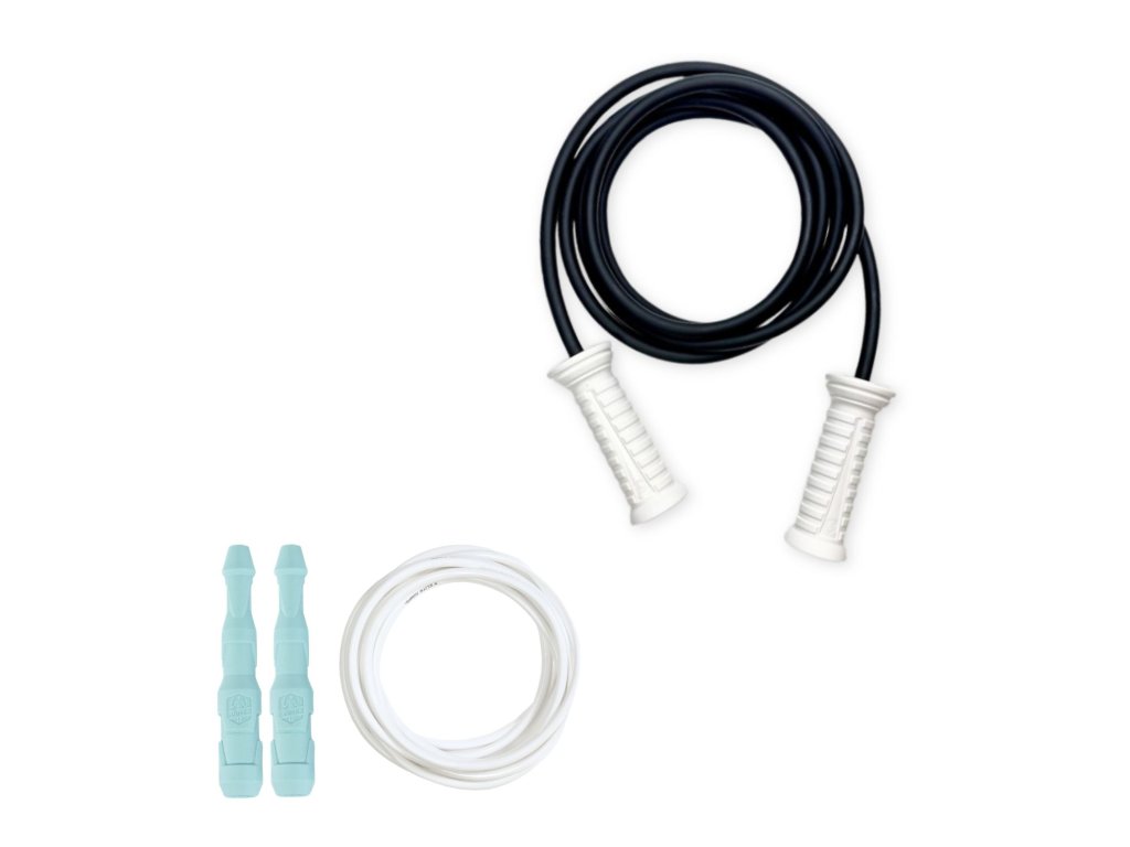 Súprava Sila a Kondícia – Gladius + Ninja | Švihej.sk Gladius Rope: Lanko: čierne, Rukoväte: biele, Ninja Rope farby: Rukoväte: mint, Lanko: biele 5mm