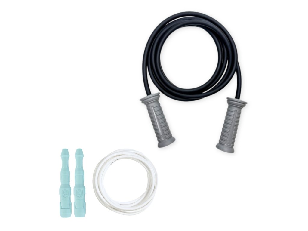 Súprava Sila a Kondícia – Gladius + Ninja | Švihej.sk Gladius Rope: Lanko: čierne, Rukoväte: šedé, Ninja Rope farby: Rukoväte: mint, Lanko: biele 5mm