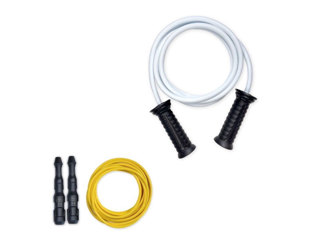 E-shop Súprava Sila a Kondícia – Gladius + Ninja | Švihej.sk Gladius Rope: Lanko: biele, Rukoväte: čierne, Ninja Rope farby: Rukoväte: čierne, Lanko: žlté 5mm Gladius (spevnenie) + Ninja (kondícia). Zahreje ruky aj pľúca.