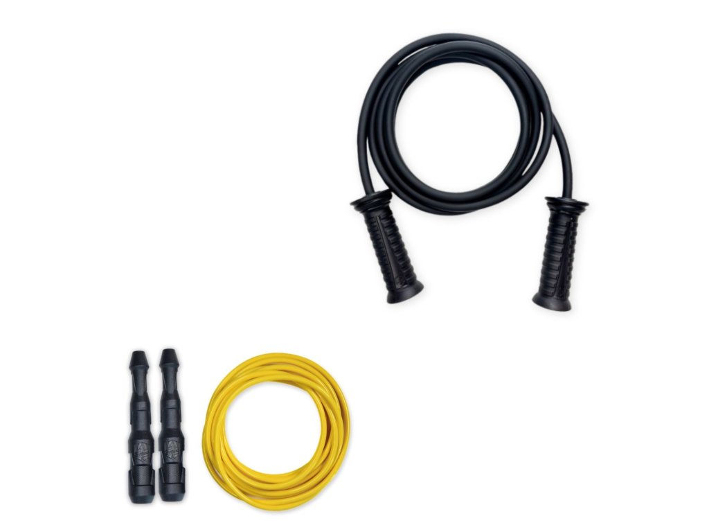 E-shop Súprava Sila a Kondícia – Gladius + Ninja | Švihej.sk Gladius Rope: Lanko: čierne, Rukoväte: čierne, Ninja Rope farby: Rukoväte: čierne, Lanko: žlté 5mm Gladius (spevnenie) + Ninja (kondícia). Zahreje ruky aj pľúca.