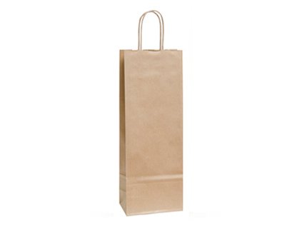 Tašky papierové na víno s krúteným papierovým a textilným  uchom - kraftový papier (Farba Biela)