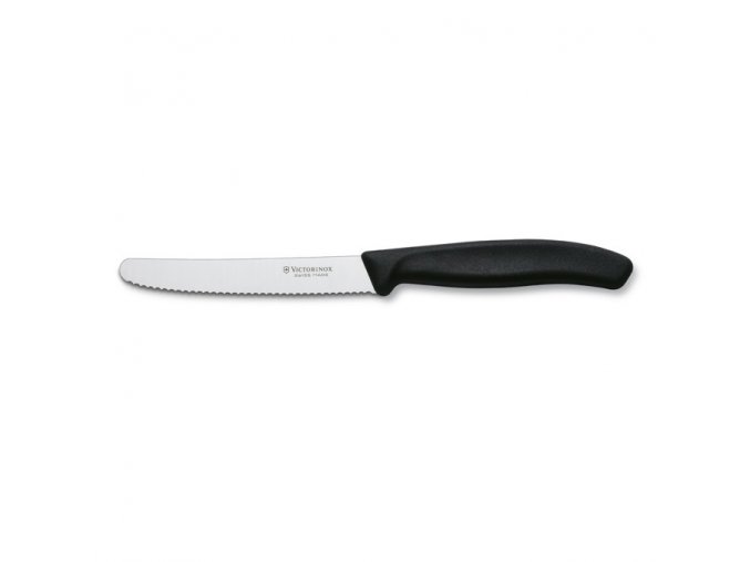 Victorinox černý nůž na rajčata se zoubkovaným ostřím.