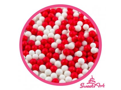 SweetArt cukrové perly červené a bílé 5 mm (80 g)