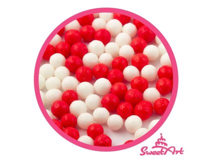 SweetArt cukrové perly červené a bílé 7 mm (1 kg)