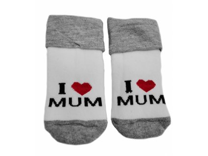 Dojčenské froté bavlnené ponožky I Love Mum bielo sivé 80 86 Veľkosti kojenecké oblečenie 80-86 12-18m