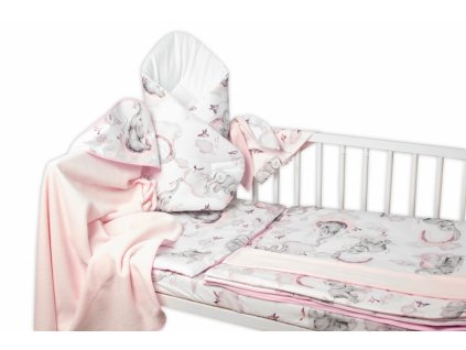 6 dielna výhod sada s darčekom pre bábätko Baby Nellys 120x90 Slon a dúha ružová biela Veľkosť obliečok 135x100