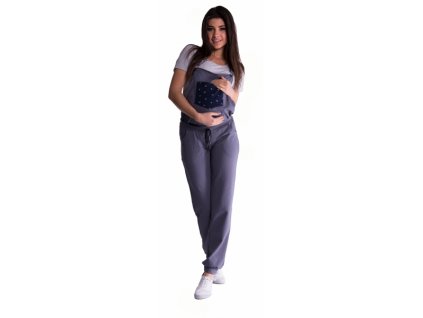 Be MaaMaa Tehotenské teplákové nohavice s trakmi metalická oceľ Veľkosti tehotenské oblečenie XXL 44