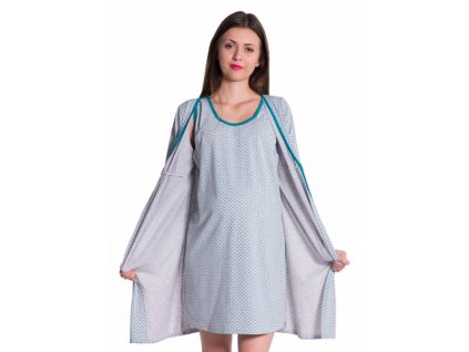Be MaaMaa Tehotenská dojčiace nočná košeľa župan bodky zelená Veľkosti tehotenské oblečenie XS 32-34
